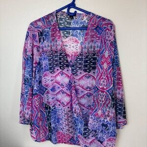 New Direction Curvy wrap blouse in pink/purple print-2X-NWT